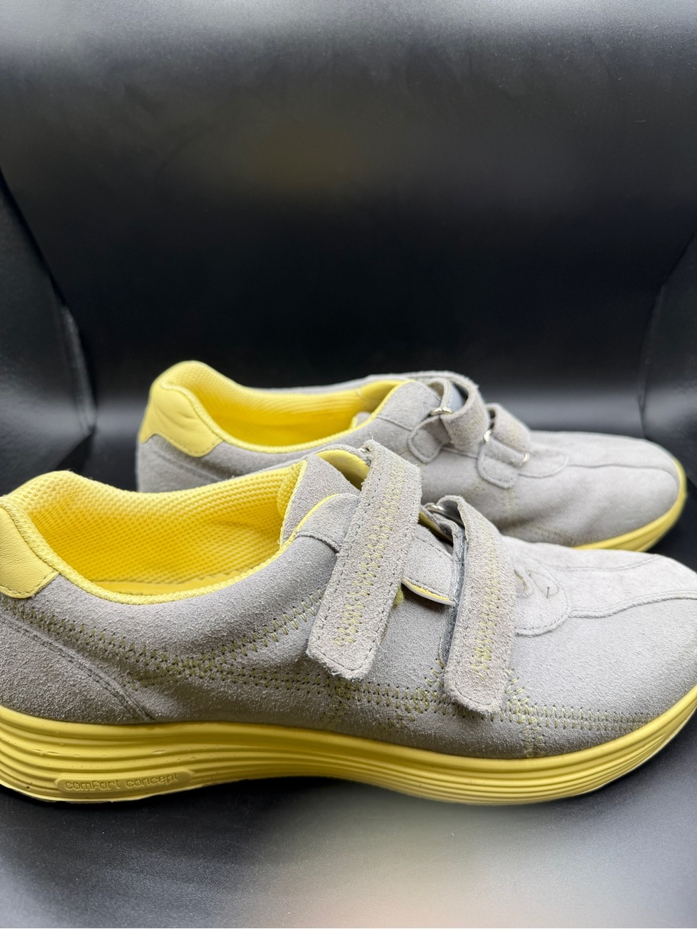Women’s Grey and Yellow Velcro Athletic Shoes